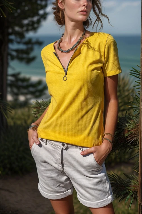 Sarı Fermuarlı Basic Bluz BCBSK-25700-K4023
