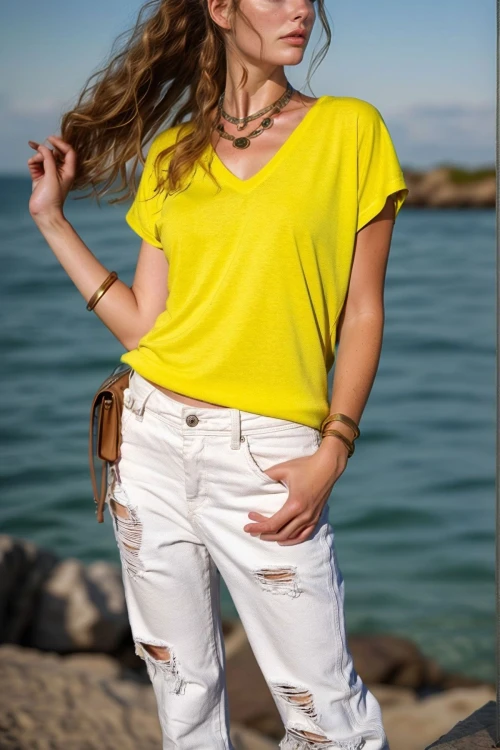 Sarı V Yaka Basic Bluz BCBSK-25700-K6075