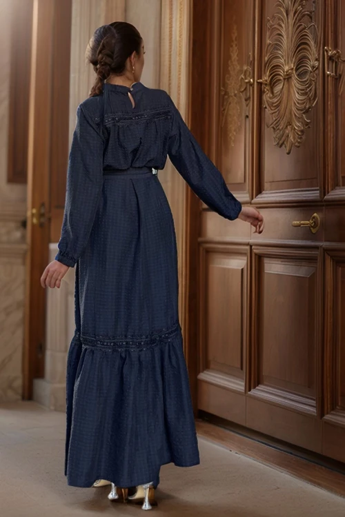 Siyah Beli Bağlamalı Uzun Elbise BCBSK-25700-3617