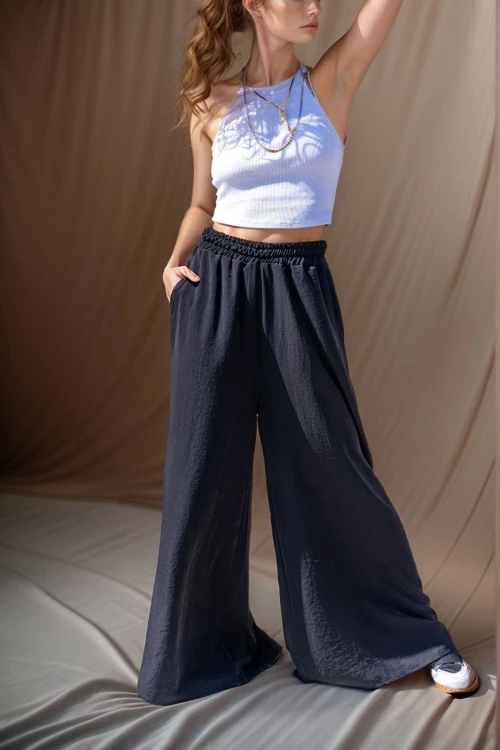 Siyah Beli Lastikli Cepli Bol Paça Yumuşak Dokulu Salaş Pantolon BCBSK-25700-3391