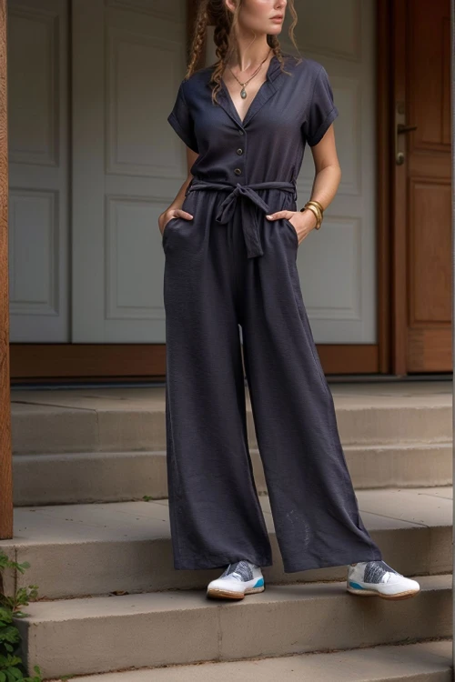 Siyah Ceket Yaka Kendinden Kemerli Tulum BCBSK-25700-3405