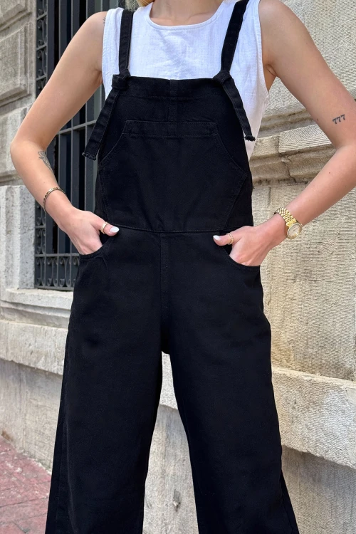 Siyah Denim Bahçıvan Palazzo Salopet BCDF-234202
