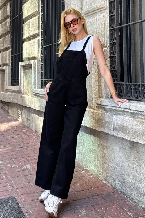 Siyah Denim Bahçıvan Palazzo Salopet BCDF-234202