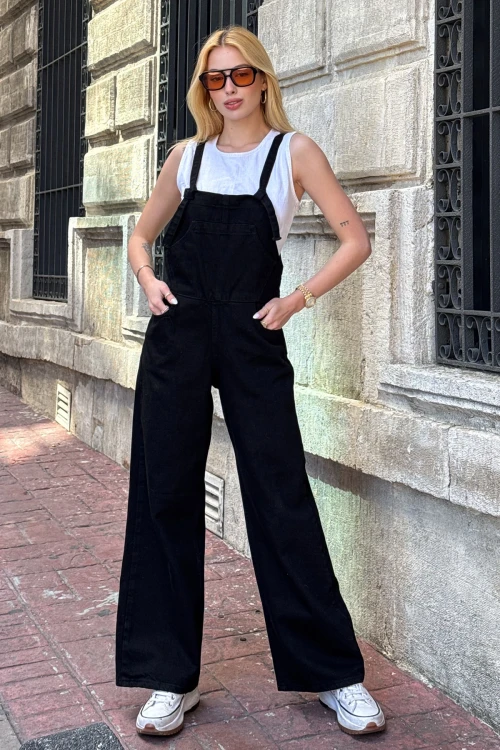 Siyah Denim Bahçıvan Palazzo Salopet BCDF-234202