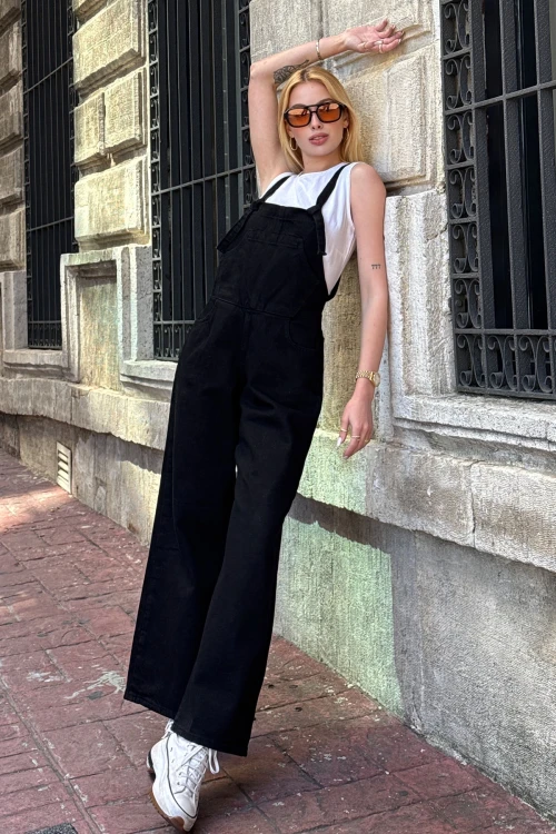 Siyah Denim Bahçıvan Palazzo Salopet BCDF-234202