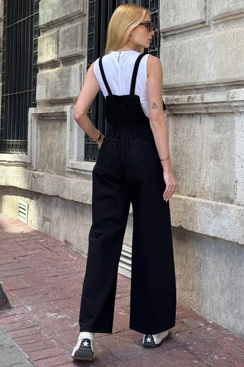 Siyah Denim Bahçıvan Palazzo Salopet BCDF-234202