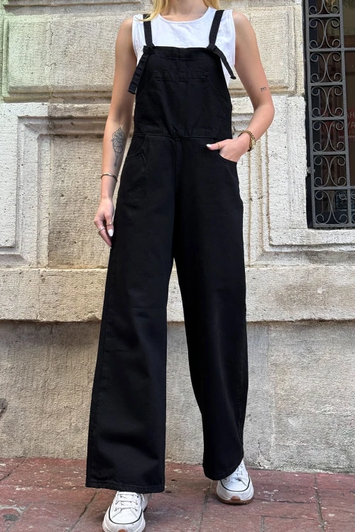 Siyah Denim Bahçıvan Palazzo Salopet BCDF-234202