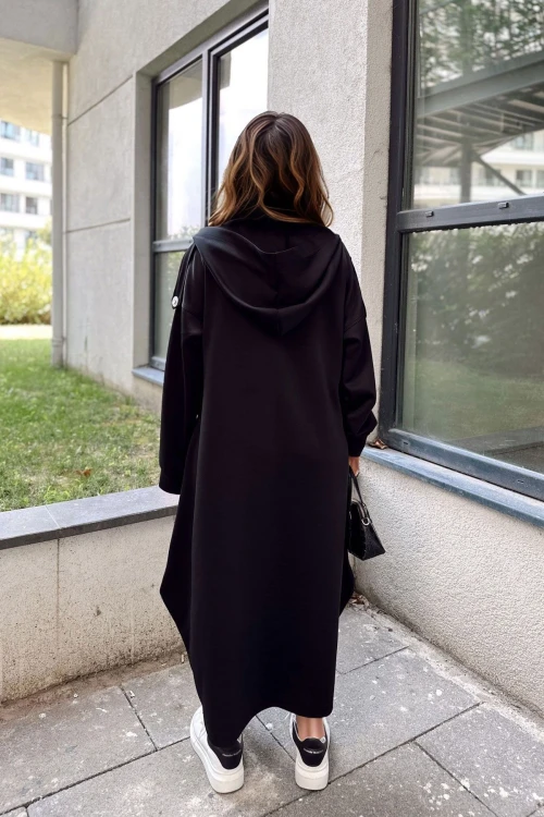 Siyah Kapüşonlu Oversize Elbise BCBSK-25700-3446