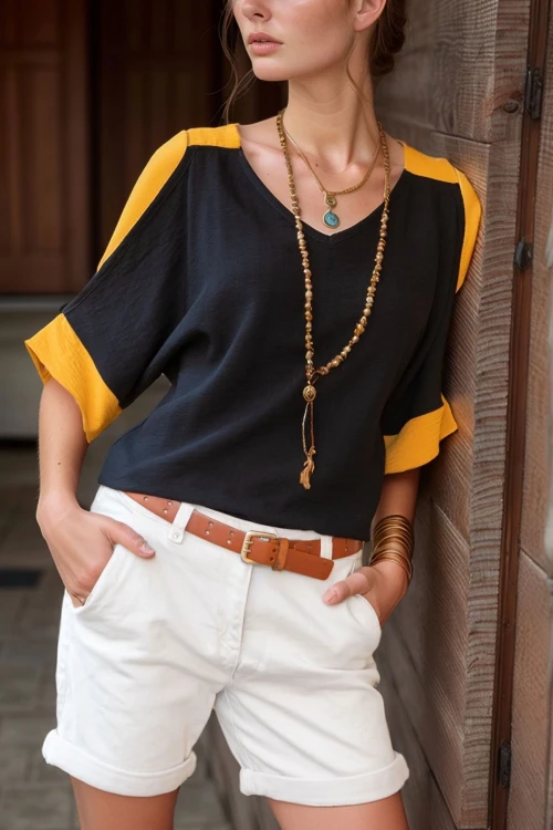 Siyah Keten Omuz Dekolteli Salaş Bluz BCBSK-25700-2923