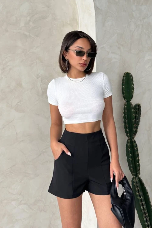 Siyah Mini Fit Dokuma Şort BCHN-2525312