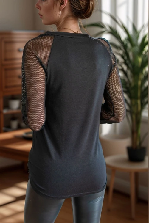 Siyah V Yaka Kolları File Bluz BCBSK-25700-T4006-1880