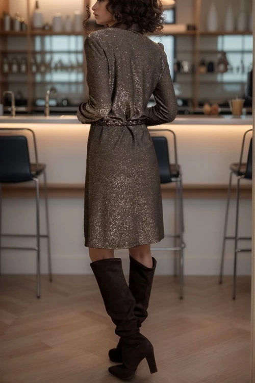 Siyah V Yaka Simli Elbise BCBSK-25700-2779