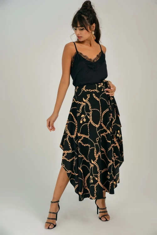 Siyah Zincir Desenli Uzun Etek BCBSK-25700-T4010-1390
