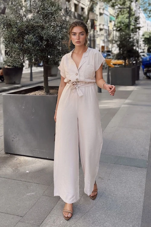 Taş Ceket Yaka Kendinden Kemerli Tulum BCBSK-25700-3405