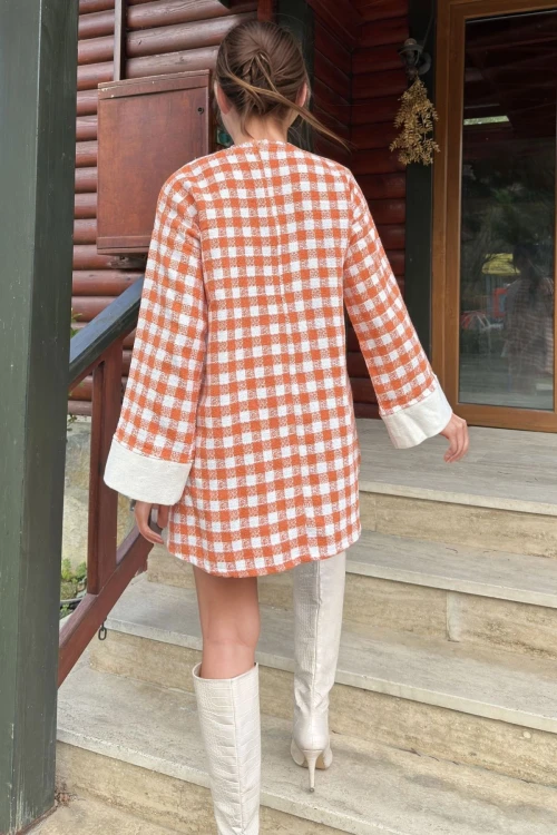 Turuncu Desenli Mini Elbise BCBSK-25700-3671