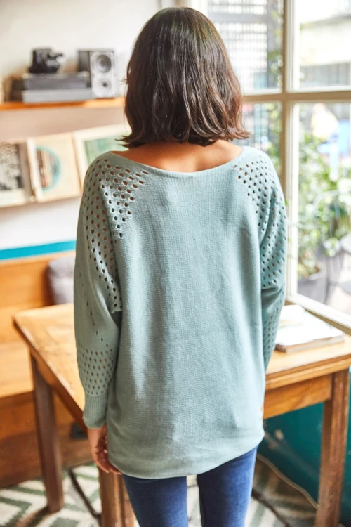 Yeşil File Detaylı Yarasa Kol Triko Kazak BCBSK-25700-K7560