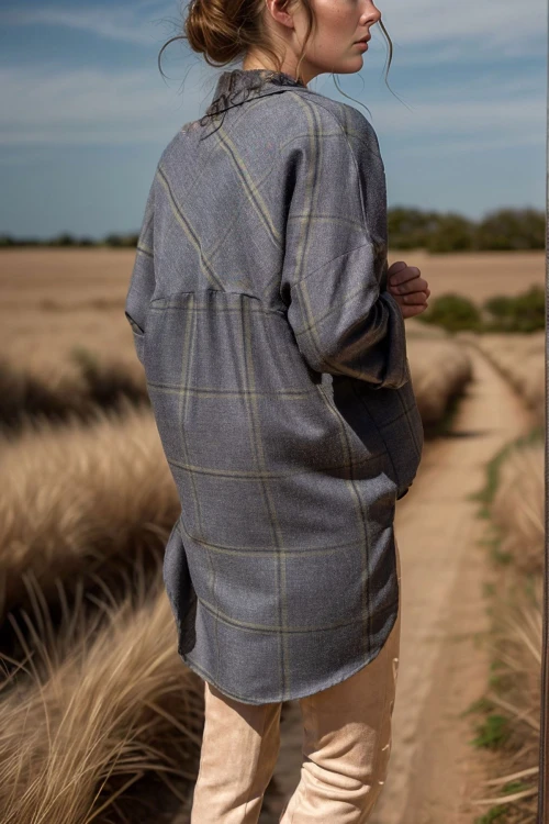 Yeşil Kendinden Desenli Yumuşak Dokulu Oversize Gömlek BCBSK-25700-3268