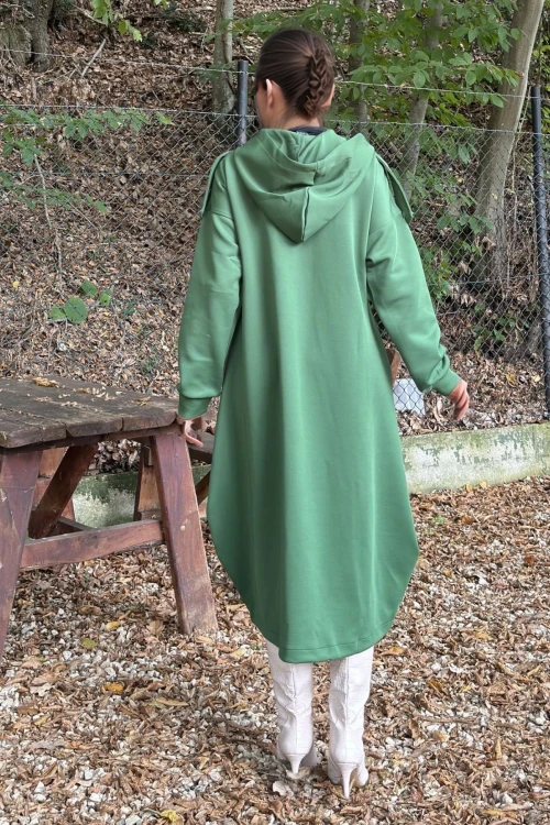 Zümrüt Yeşil Kapüşonlu Oversize Elbise BCBSK-25700-3446