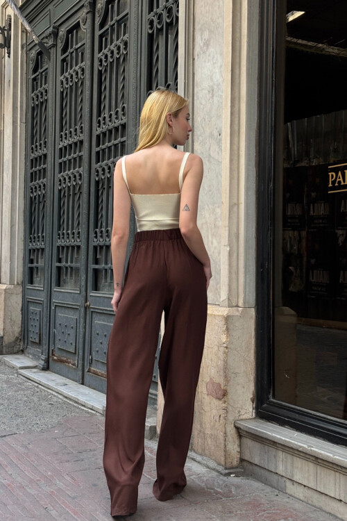 Acı Kahve Beli Bağlamalı Bol Kesim Palazzo Yazlık Pantolon BCPK-2510000