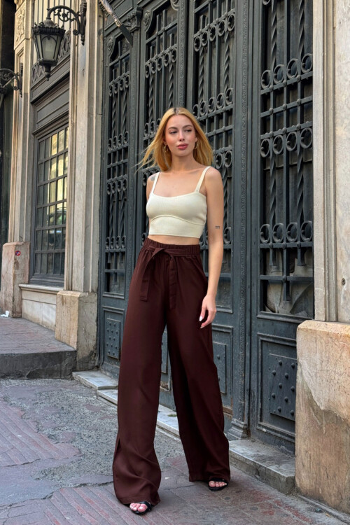 Acı Kahve Beli Bağlamalı Bol Kesim Palazzo Yazlık Pantolon BCPK-2510000