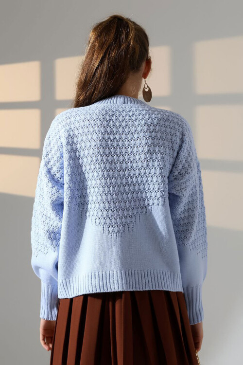 Bebe Mavi Motif Desenli Düğmeli Triko Hırka BCES-252027