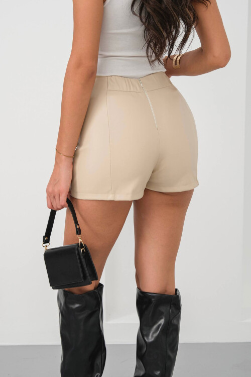 Bej Çift Yırtmaçlı Şort Etek BCHN-25260364