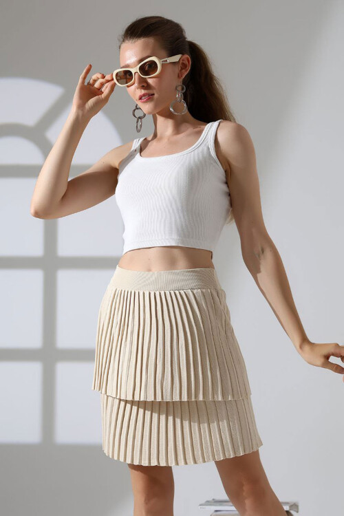 Bej Kat Kat Pileli Triko Etek BCES-252002