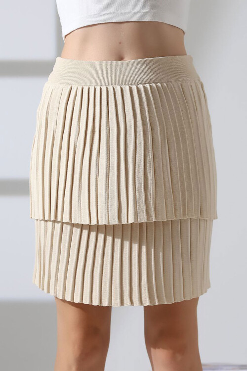 Bej Kat Kat Pileli Triko Etek BCES-252002