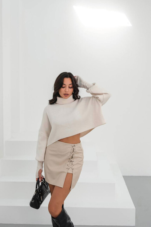 Bej Kuşgözü Detaylı Etek BCHN-25262028