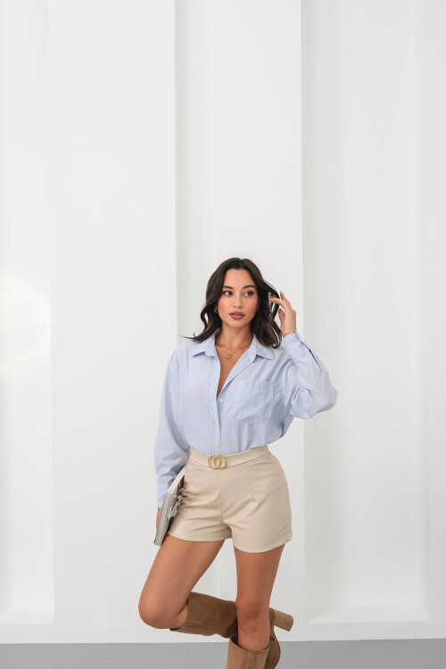 Bej Tokalı Suni Deri Şort BCHN-2526444