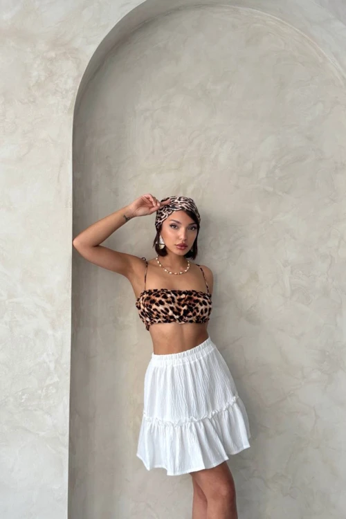 Beyaz Eteği Volanlı Fırfırlı Etek BCHN-2525808