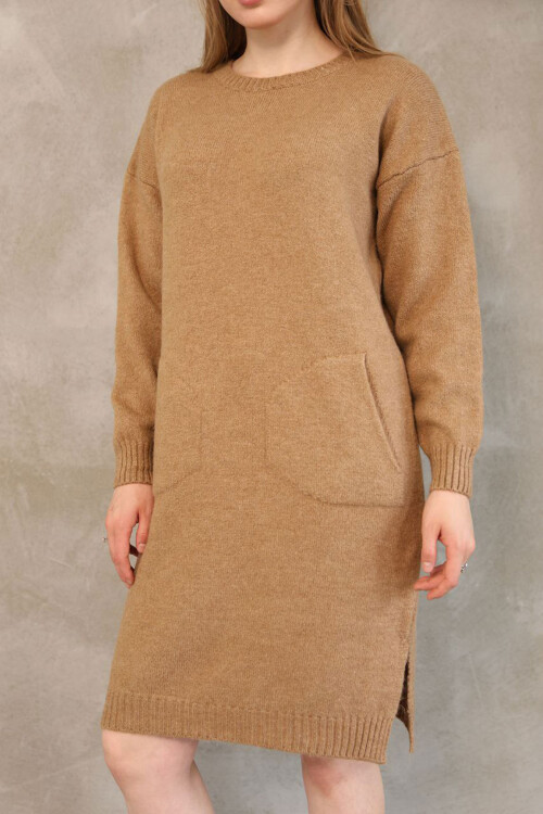 Bisküvi Çift Cepli Bisiklet Yaka Tunik Elbise BCES-252022-1