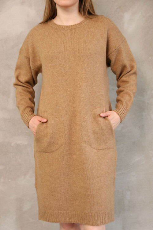 Bisküvi Çift Cepli Bisiklet Yaka Tunik Elbise BCES-252022-1