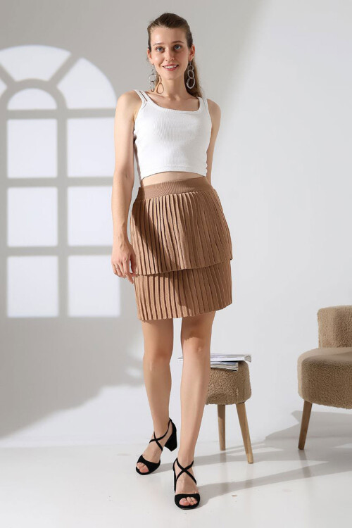 Bisküvi Kat Kat Pileli Triko Etek BCES-252002