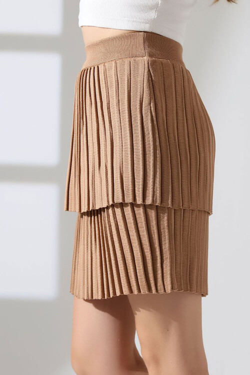 Bisküvi Kat Kat Pileli Triko Etek BCES-252002