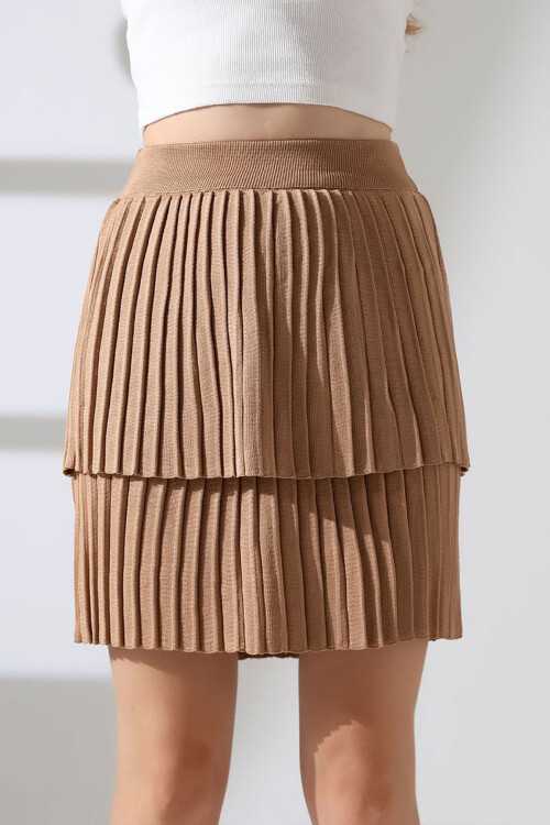 Bisküvi Kat Kat Pileli Triko Etek BCES-252002