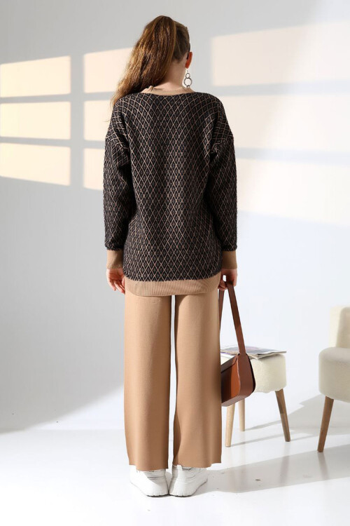 Bisküvi V Yaka Düğmeli Hırka Ve Pantolon Alt Üst Triko Takım BCES-252011