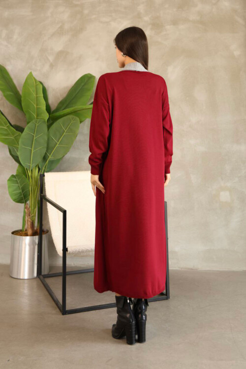 Bordo Bisiklet Yaka Triko Elbise BCES-252024