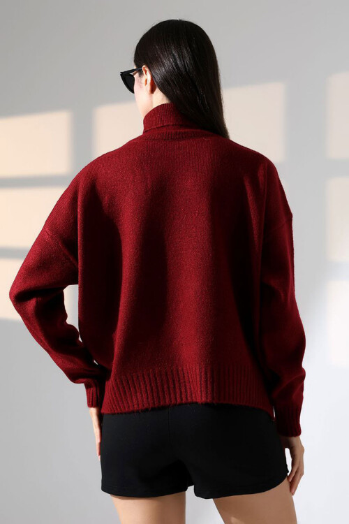 Bordo Boğazlı Yumuşak Dokulu Triko Kazak BCES-252023