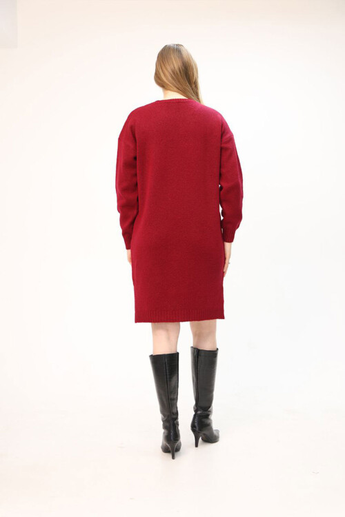 Bordo Çift Cepli Bisiklet Yaka Tunik Elbise BCES-252022-1