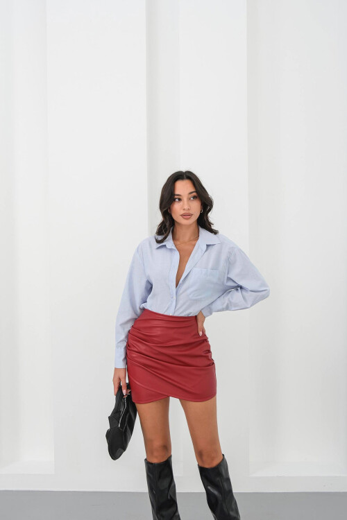 Bordo Drapeli Deri Etek BC231013