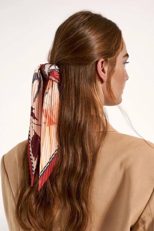 Bordo Etnik Çiçek Desenli Pliseli Fular BCNSV-2513462-1