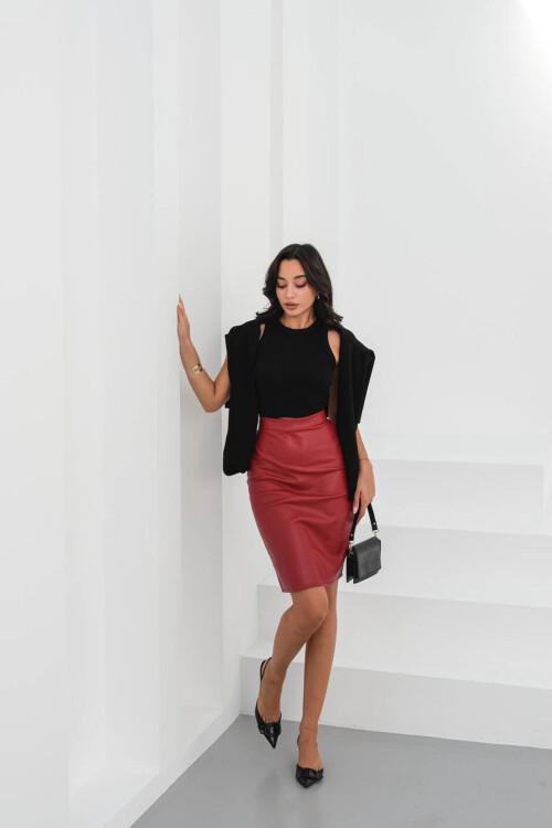 Bordo Midiboy Suni Deri Kalem Etek BCHN-2526780