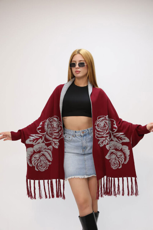 Bordo Motifli Triko Şal BCES-252003