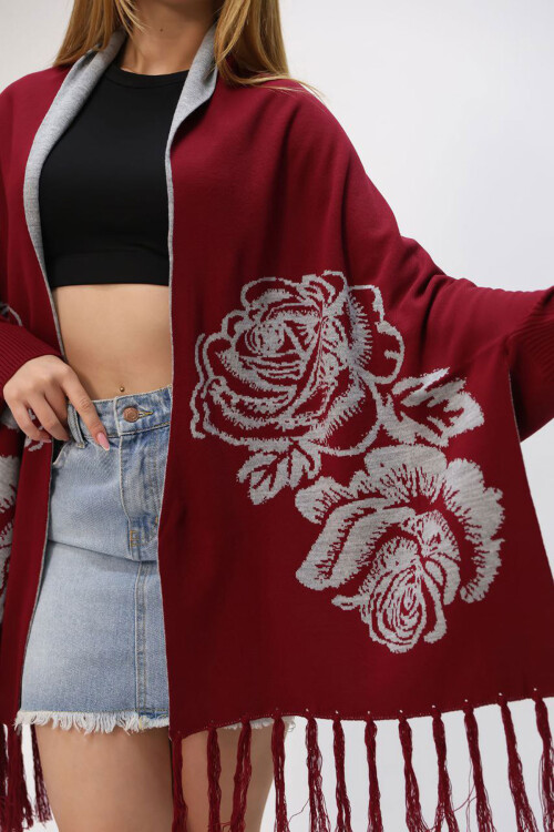 Bordo Motifli Triko Şal BCES-252003