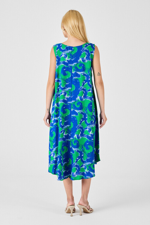 Cam Göbeği U Yaka Kolsuz Asimetrik Kesim Midi Boy Elbise BCVL-254017