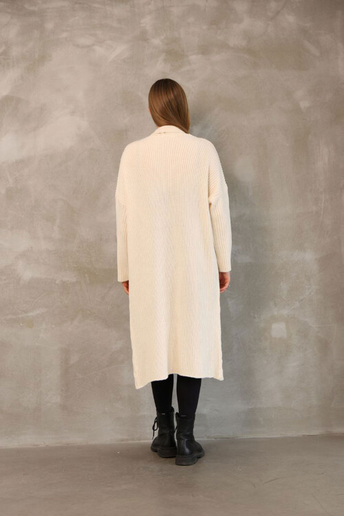 Ekru Maxi Boy Triko Hırka BCES-252037