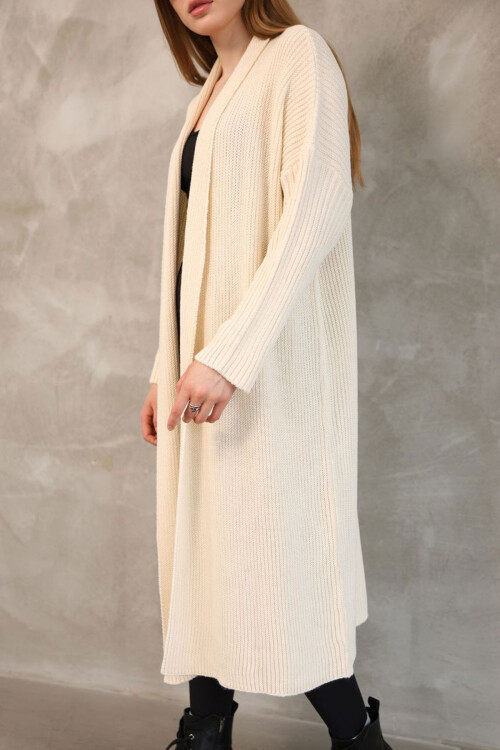 Ekru Maxi Boy Triko Hırka BCES-252037