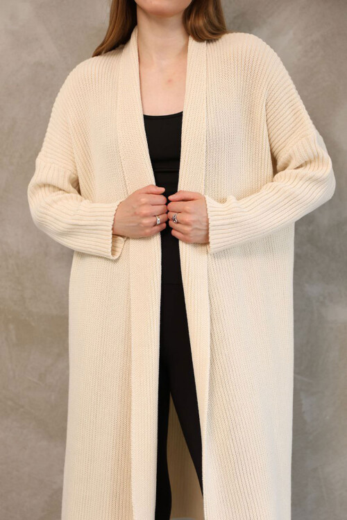 Ekru Maxi Boy Triko Hırka BCES-252037