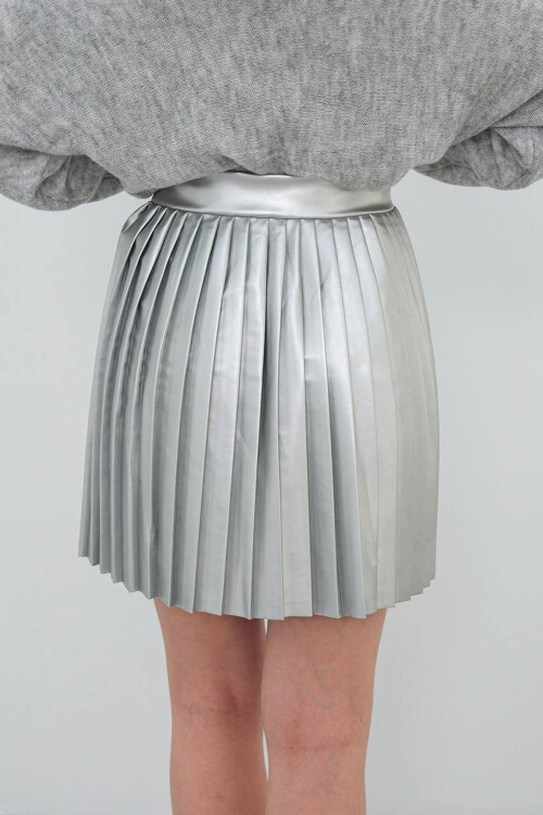 Gri Piliseli Yüksek Bel Etek BCHN-25261564